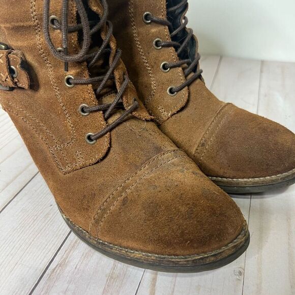 Taos Brown Suede Leather Ankle Heeled Boots Lace Up Sz 41 - Picture 8 of 10
